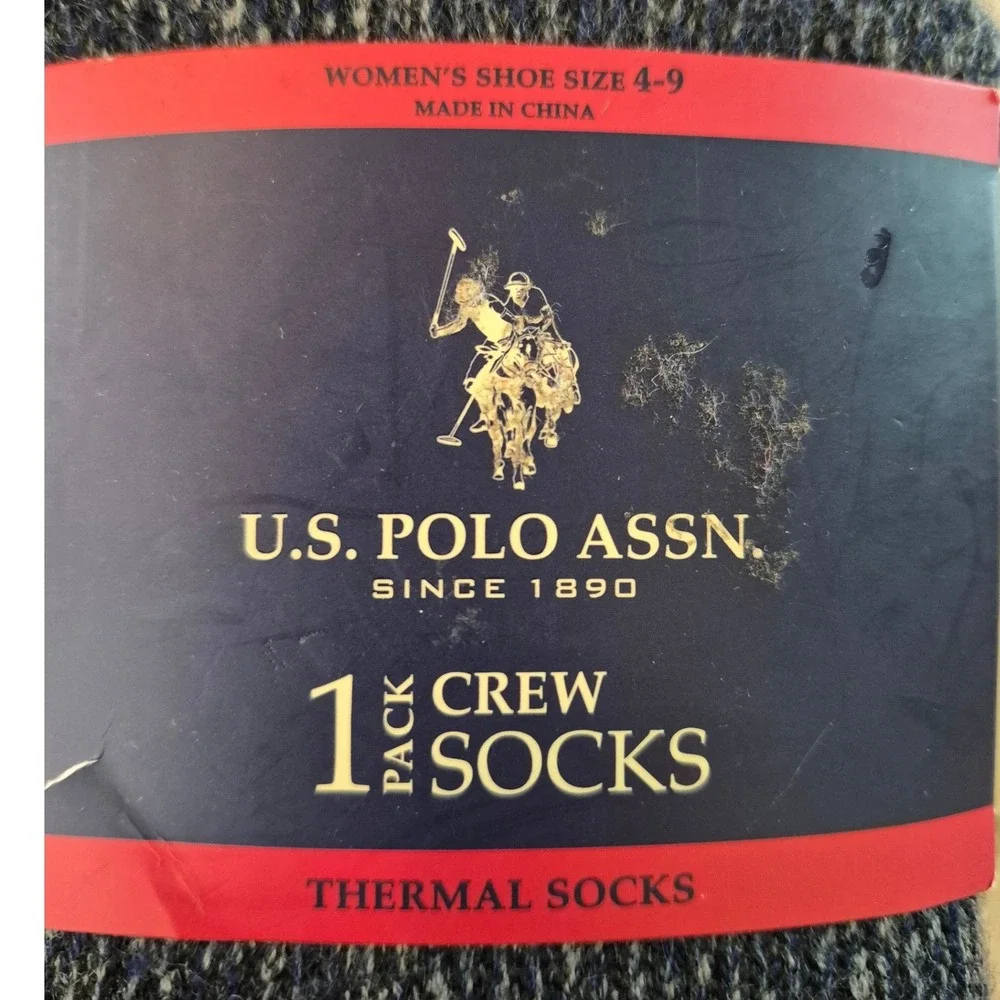 US Polo Assn Womens Thermal Crew Socks Navy Blue Marl Size 4-9